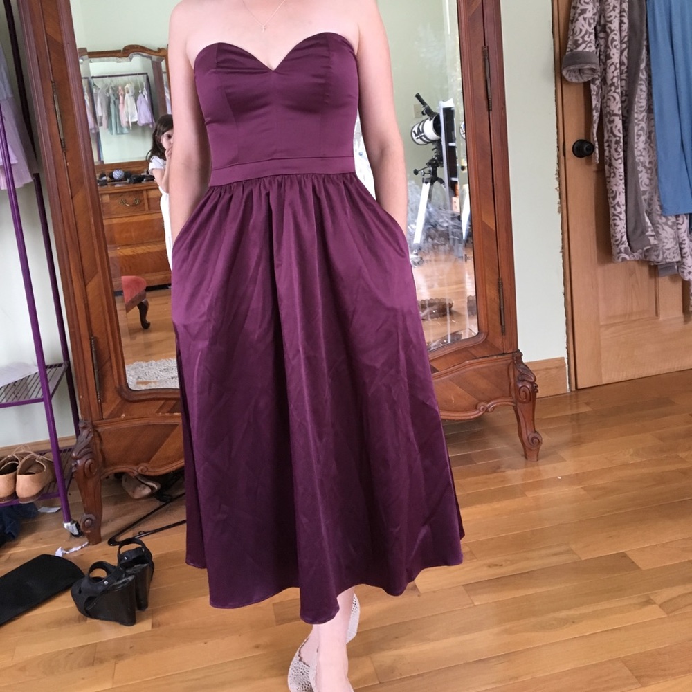 Paper Crown bridesmaids midi dress in plum